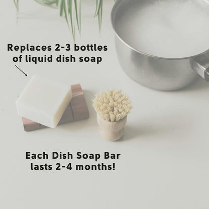 Zero Waste Dish Washing Bundle Kit | Eco-Friendly Solid Dish Soap Bar, Cedar Tray, Bamboo Pot Brush | Organic, Vegan, Non-Toxic Dish Soap | 3pc. Set
