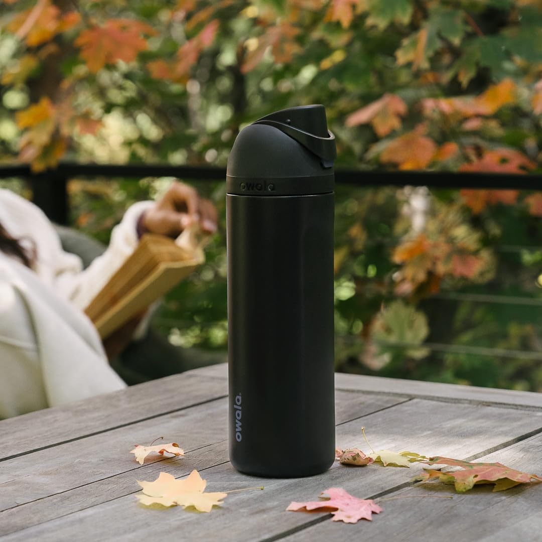 Owala FreeSip Insulated Stainless Steel Water Bottle with Straw for Sports and Travel, BPA-Free, 24-oz, Very, Very Dark