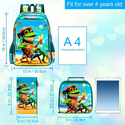 3pcs Backpack for Boys and Girls, 16” Kids Kindergarten Bookbag with Lunch Box, Cute Elementary Backpacks for Boy Girl