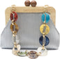 CORIOS Women Evening Bag Pleated Clutch Bag Wooden Beads Handbag Bridal Wedding Purse Elegant PU Leather Shoulder Bag