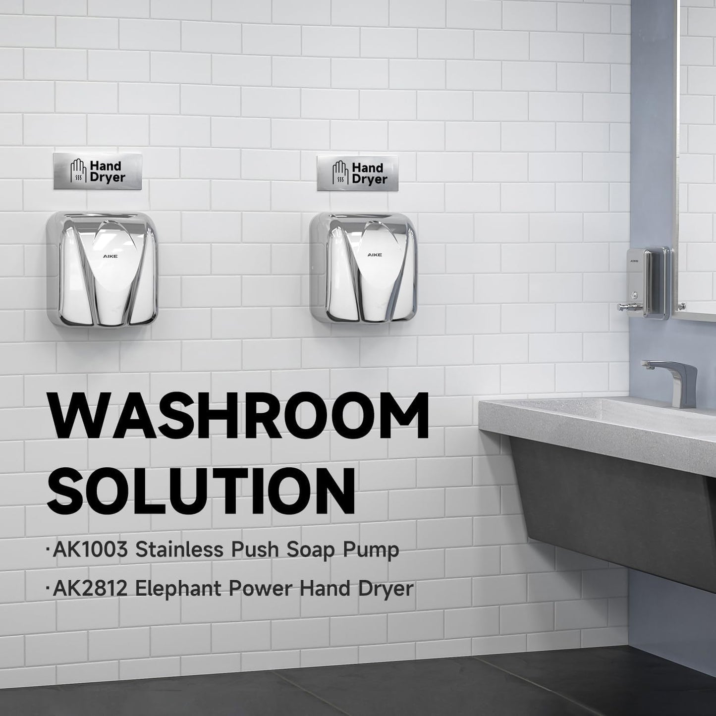 AIKE Elephant Power Commercial Hand Dryer High Speed Auto Warm Wind, Matte Black Thermoset Cover AC110V-130V Model AK2812
