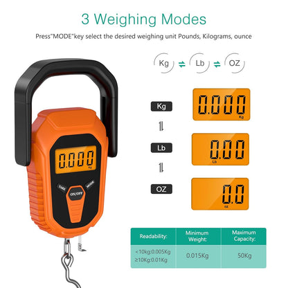 ORIA Digital Fish Scale With Ruler and Gripper, Baggage Weighing Scale, Backlit LCD Display, Portable for Outdoor Fishing (Green)