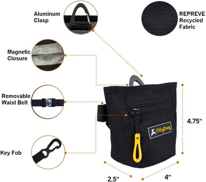 OllyDog Goodie Treat Bag, Dog Treat Pouch, Waist Belt Clip for Hands-Free Training, Magnetic Closure, Dog Training and Behavior Aids, Three Ways to Wear (Raven S'25)