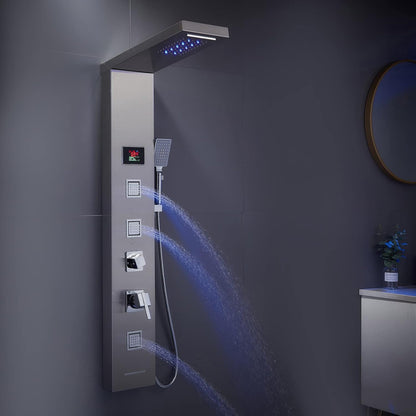 LED Shower Panel Tower System Black, MENATT 304 Stainless Steel 5-Function Shower Panel Rainfall Waterfall Shower Rain Massage System with Body Jets