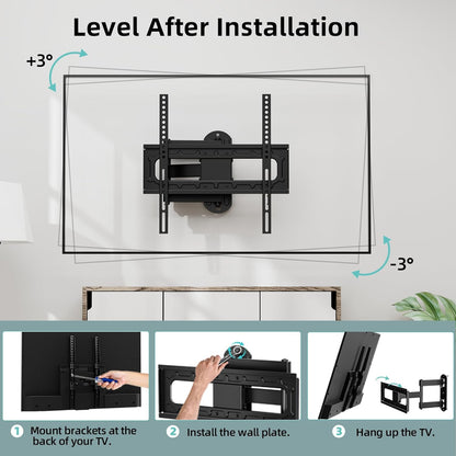 HCMOUNTING Swivel and Tilt TV Wall Mount for 26-65 inch Flat Screen Curved TVs, TV Bracket with Single Stud Level Adjustment Full Motion VESA 400x400mm Holds up to 88lbs