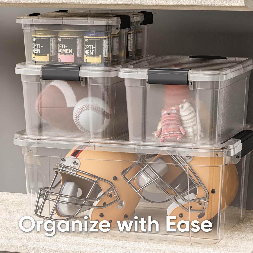 Superio Storage Bins with Lids- 3 Pack, 1.85 Qt Clear Boxes for Organizing, Stackable Plastic Containers- BPA Free, Non-Toxic, Odor Free, Organizer for Home, Office, Dorm