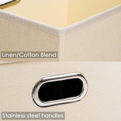 PRANDOM Large Foldable Storage Bin with Lid [1-Pack] Linen Fabric Decorative Storage Box Organizer Containers Basket Cube with Handles Divider for Bedroom Closet Office Living Room (17.7x11.8x11.8")