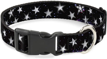 Buckle-Down PC-W21909-M Dog Collar Plastic Clip Buckle, 1"x11"-17", Star Black/White