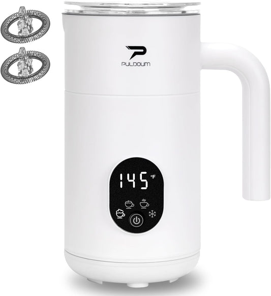 Milk Frother, Electric Milk Frother and Steamer 4 in 1 Automatic Coffee Steamer Frother, 11.8OZ / 350ML Warm and Cold Foam Frother for Coffee,Latte, Cappuccino, Macchiato, Hot Chocolate (White)