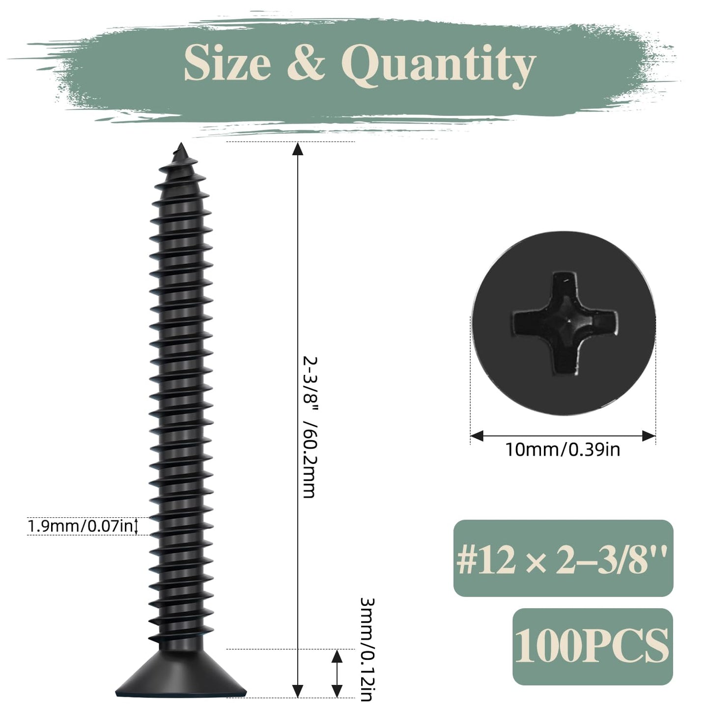GOHODOMINO #4 x 1/2" Wood Screw 100Pcs, Stainless Steel 304 (18-8) Screws Flat Head Phillips Fast Self Tapping Drywall Screws Black Oxide