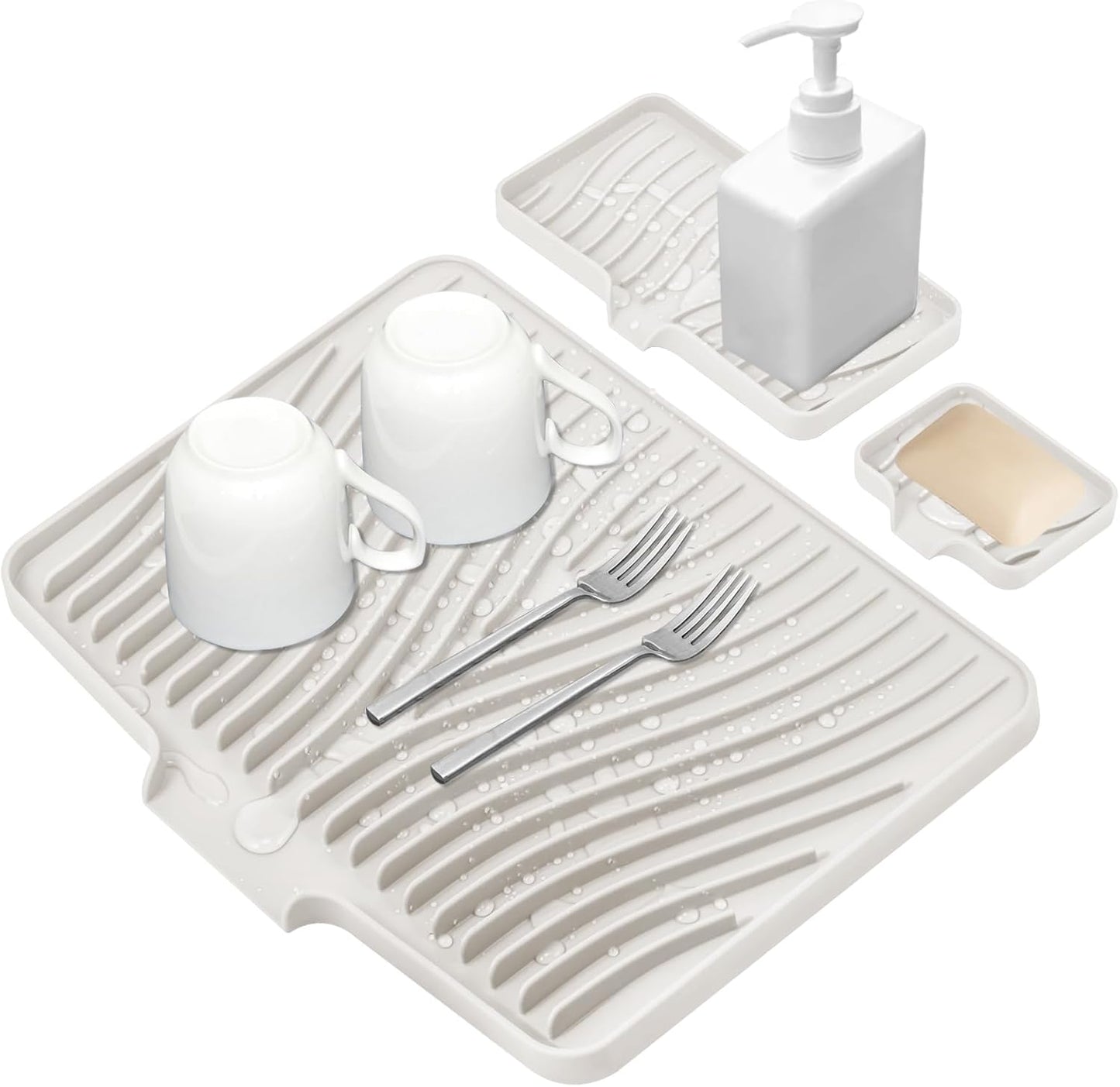 TIKNIK Silicone Dish Drying Mat for Kitchen Counter, Dish Drying Pad, Non-Slip Drain Pad with Built-in Drain, Heat Resistant Stone Drying Mat(40 L x 33 W cm, Grey)