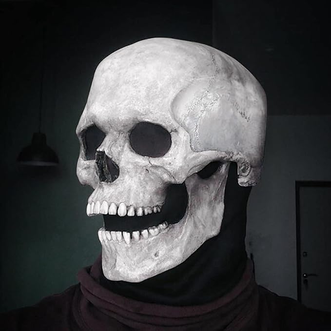 Skull Mask Creepy with Moving Jaw Halloween Full Head Skull Mask Scary Skeleton Mask Latex Mask for Cosplay Party Props