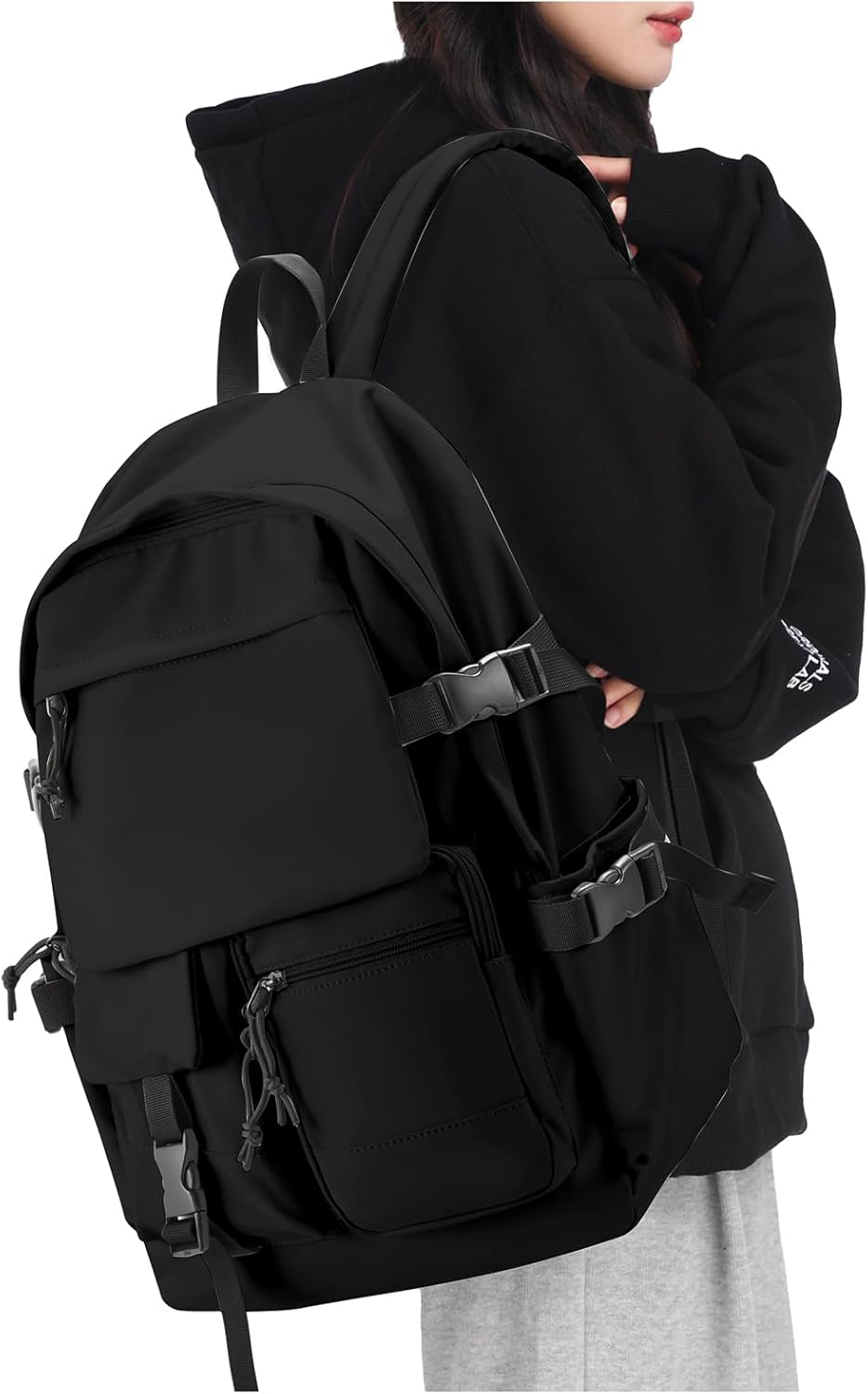 School Backpack for Women Men College High School Bags for Boys Girls Casual Daypack Laptop Backpack Waterproof Black Bookbag Travel Rucksack