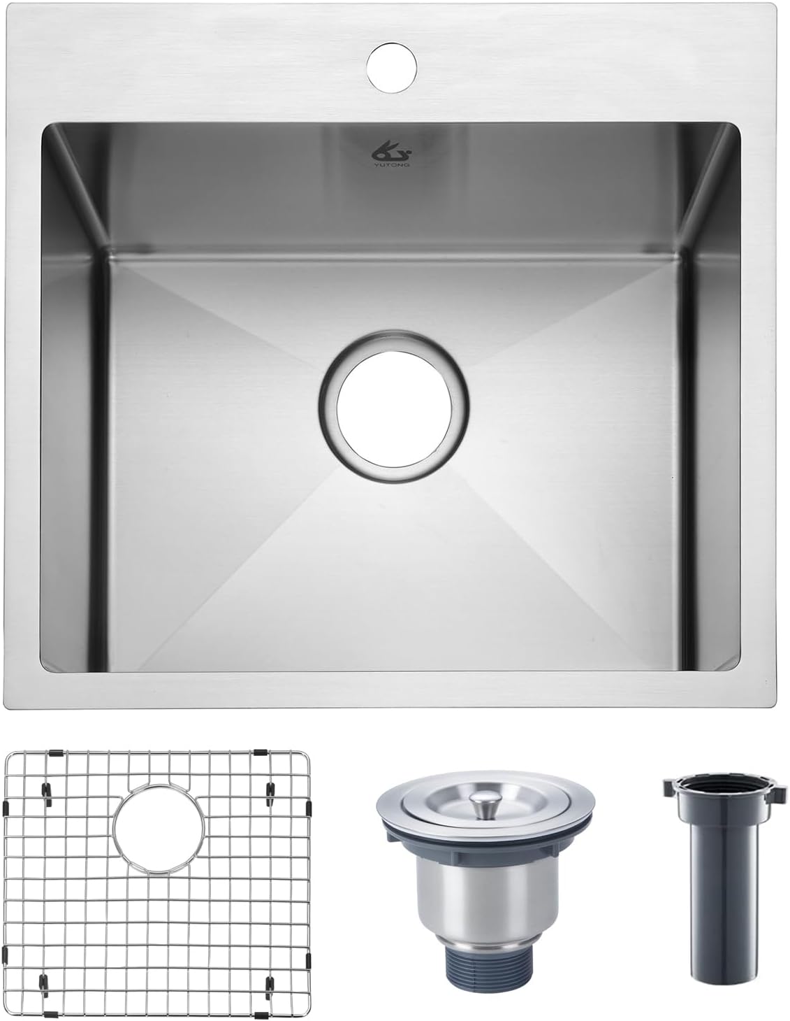 Yutong 16" x 20" Top-Mount/Drop in SS304 Stainless Steel Kitchen Black Sink Single Bowl Without Grid