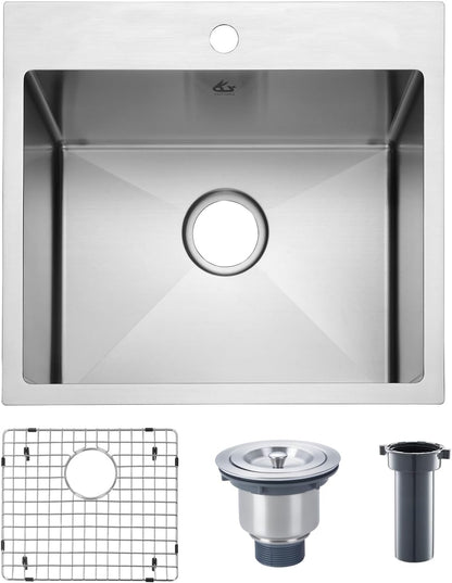 Yutong 16" x 20" Top-Mount/Drop in SS304 Stainless Steel Kitchen Black Sink Single Bowl Without Grid