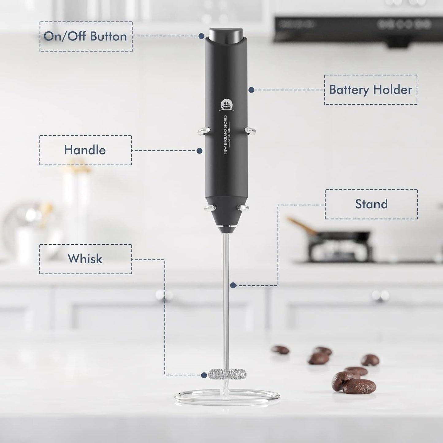 Powerful Milk Frother Handheld Foam Maker, Mini Whisk Drink Mixer for Coffee, Cappuccino, Latte, Matcha, Hot Chocolate, With Stand, Light Purple