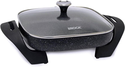 Starfrit The Rock Electric Skillet - 12" x 12" - Rock.Tec Non-Stick Cooking Surface - Tempered Glass Lid - 1200W