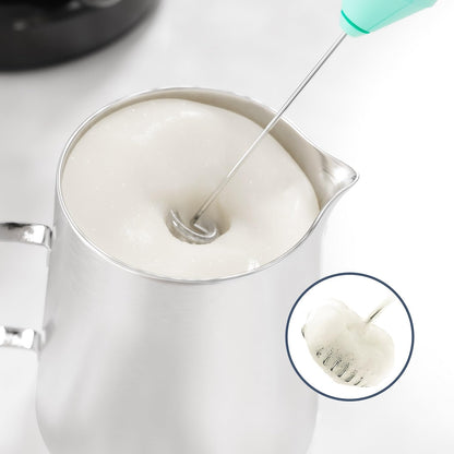 Powerful Milk Frother Handheld Foam Maker, Mini Whisk Drink Mixer for Coffee, Cappuccino, Latte, Matcha, Hot Chocolate, With Stand, Black
