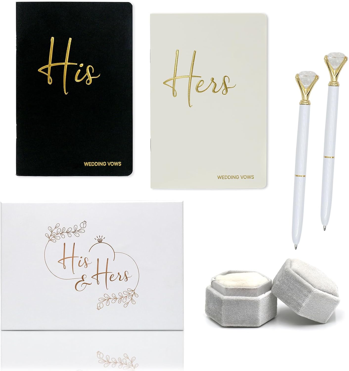 Vekola Vow Books for Wedding His and Hers Elegant Gold Foil Set of 2 Wedding Notebook with 28 Pages (Navy Blue+White)