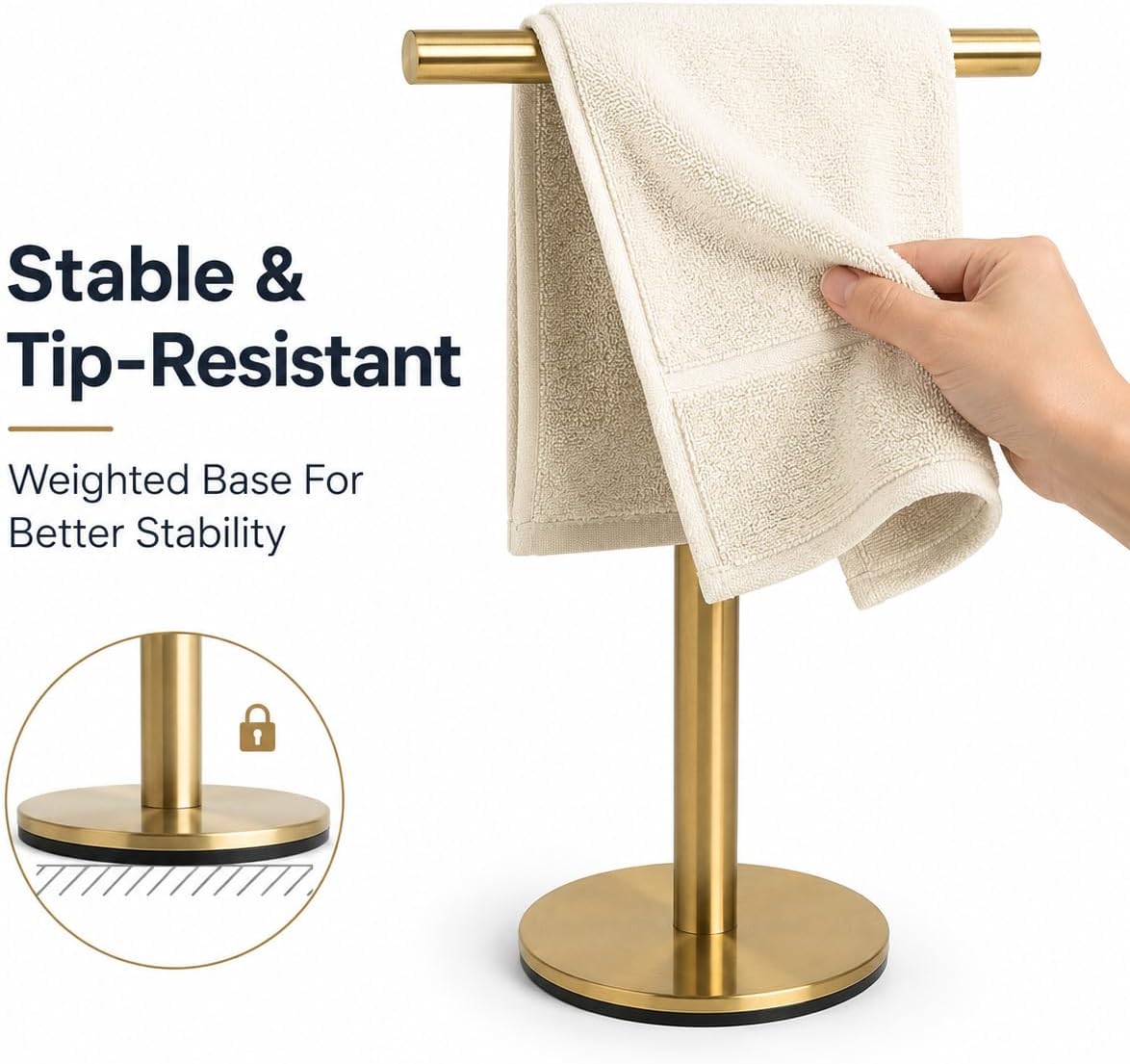 Bathroom Hand Towel Holder Stand，T-Shape Hand Towel Holder Stand SUS304 Stainless Steel for Bathroom，Kitchen or Vanity Countertop