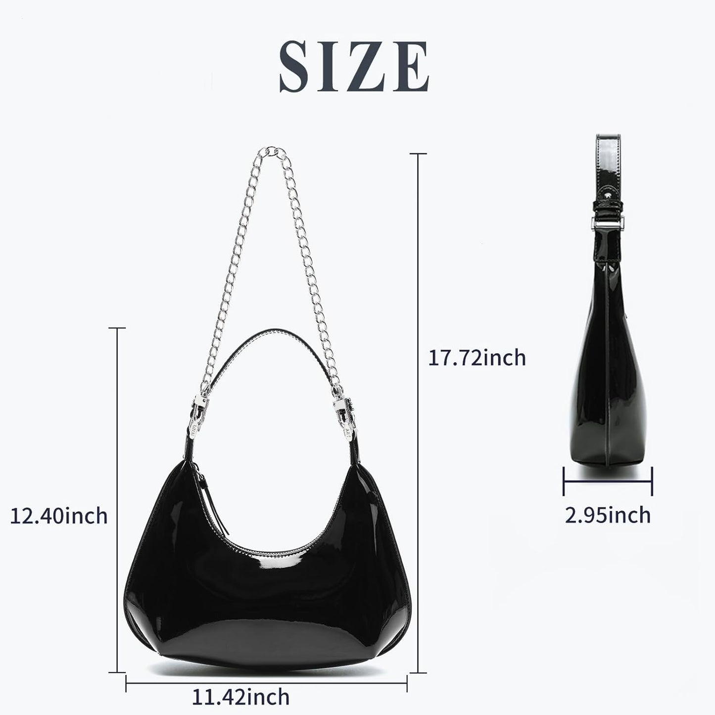 Purilite Select | Patent Leather Crescent Shoulder Bag | Small Going-Out Purse for Women | Cute Zipper Handbag with Adjustable Strap
