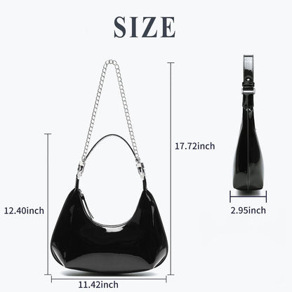 Purilite Select | Patent Leather Crescent Shoulder Bag | Small Going-Out Purse for Women | Cute Zipper Handbag with Adjustable Strap
