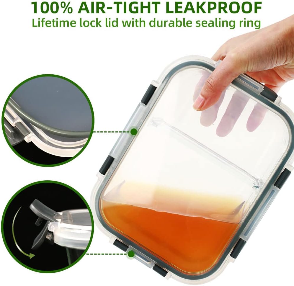 DAS TRUST 5 Pack 36oz Food Storage Containers 2 Compartments Glass Meal Prep Containers with Lid Lunch Containers for Adult Food Prep with Dividers