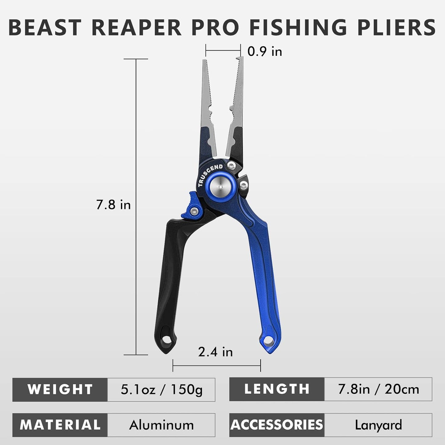 TRUSCEND Lockable Handy Fishing Pliers with Innovative Ergonomic Handle, Saltwater Corrosion Resistant Teflon Coated Fishing Tool, Multi-Function Fishing Gear with Mo-V Cutter, Amazing Fishing Gift