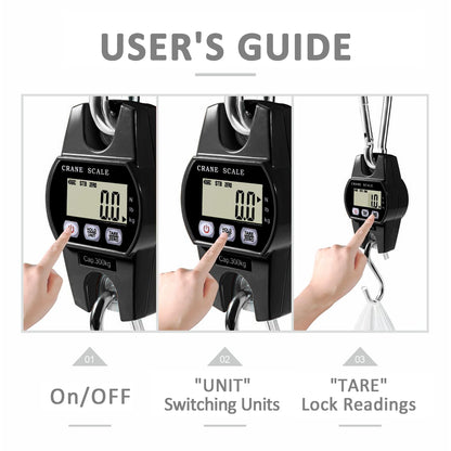 GRAM PRES Digital Hanging Scale 660 Lb 300 Kg Hanging Digital Scale, Handheld Mini Crane Scale with Hooks for Farm Hunting Fishing Outdoor