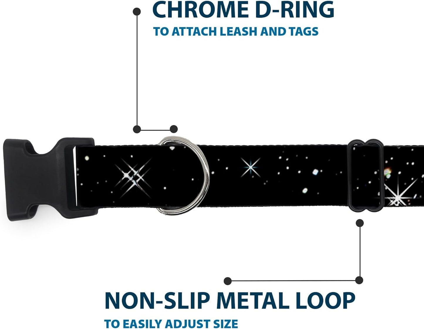 Buckle-Down PC-W21909-M Dog Collar Plastic Clip Buckle, 1"x11"-17", Star Black/White