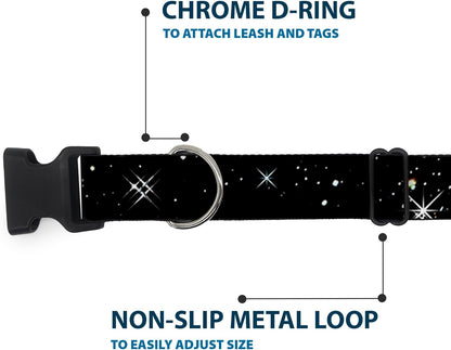 Buckle-Down PC-W21909-M Dog Collar Plastic Clip Buckle, 1"x11"-17", Star Black/White