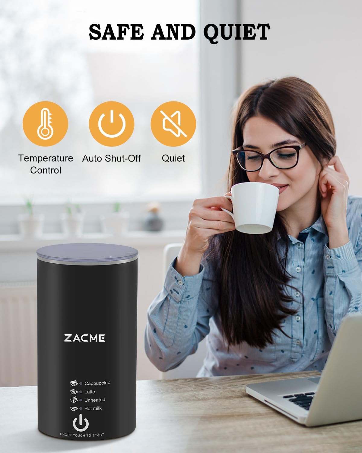 ZACME Milk Frother, 4 in 1 Electric Milk Steamer, Automatic Hot and Cold Foam Maker and Milk Warmer for Coffee, Latte, Cappuccino,Hot Chocolate, Macchiato - PuriLite
