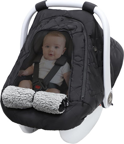 Winter Car Seat Cover for Baby Girl & Boy – Waterproof Infant Car Seat Canopy with Breathable Mesh, Thick Warm Fleece, Weather-Resistant Baby Winter Essential for Stroller & Carrier, Universal Fit, Black