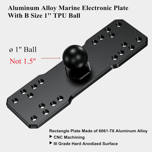 BRCOVAN Aluminum Alloy Marine Electronic Plate with 1'' TPU Ball for RAM Mounts B Size Double Socket Arm for Garmin/Humminbird/Lowrance GPS Chartplotters, Fish Finders and Marine Electronic Mount - PuriLite