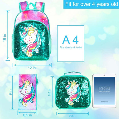 3pcs Backpack for Boys and Girls, 16” Kids Kindergarten Bookbag with Lunch Box, Cute Elementary Backpacks for Boy Girl