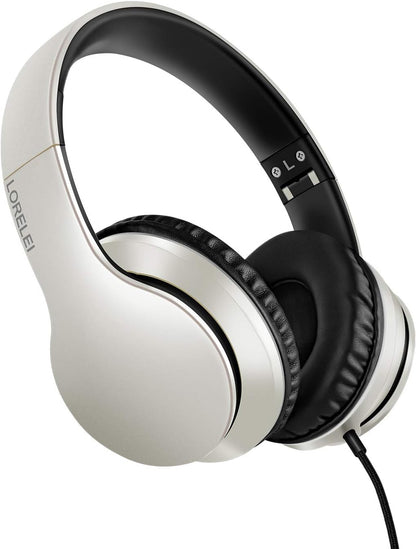 LORELEI X6 Over-Ear Wired Stereo Bass Headphones with Microphone, Lightweight, Foldable & Portable with 1.45M No-Tangle for Smartphone, Tablet, MP3/4, Space Black