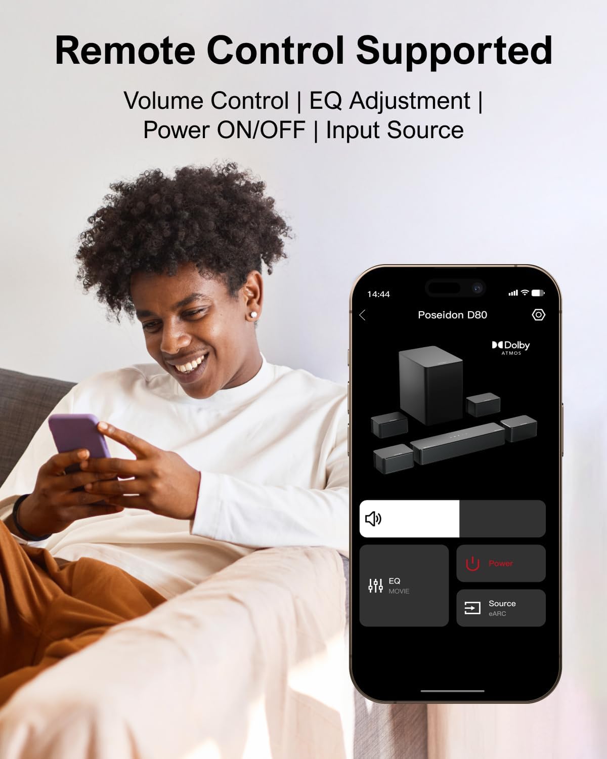 ULTIMEA 7.1 Channel Surround Sound System for TV with Dolby Atmos, 460W Soundbar with 6.5" Wireless Subwoofer, APP Control, 4 Surround Speakers, Home Theater Audio System, Poseidon D80