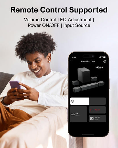 ULTIMEA 7.1 Channel Surround Sound System for TV with Dolby Atmos, 460W Soundbar with 6.5" Wireless Subwoofer, APP Control, 4 Surround Speakers, Home Theater Audio System, Poseidon D80