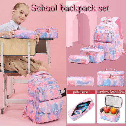 3Pcs Daisy Prints Backpack for Girls Bookbag set Primary School Daypack Elementary Students Knapsack with Lunch Box