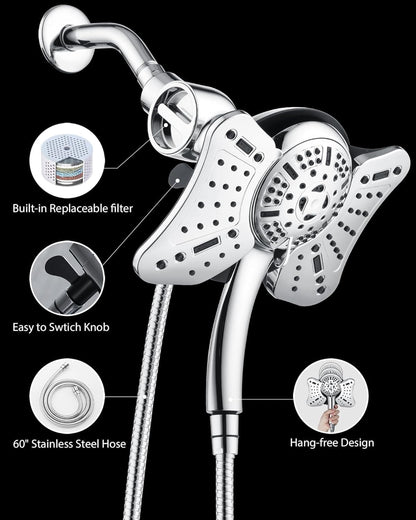 2.5 GPM High Pressure Shower Head: GRICH 8.7 Inch Black Shower Heads with Hand Held Spray 2-in-1 Combo, 9-Settings Handheld Shower Head & Adjustable Rain Shower Head with Hose 60'', Anti-Clog Nozzles