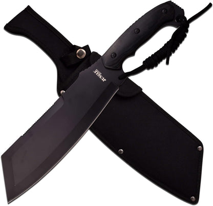 Jungle Master – Fixed Blade Machete – Black Oxidized Stainless Steel Wharncliffe Blade, Full Tang Construction, Includes Nylon Sheath, Outdoor, Hunt, Camp, Hike, Survival, JM-034, 15.75", Black