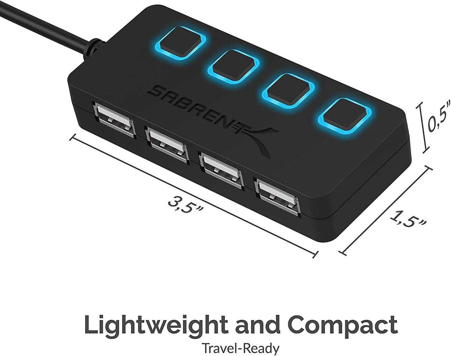 SABRENT USB hub, USB Adapter 2.0, 4 Port USB Extension with ON/Off switches, Multiple USB Splitter for SSD, PS4 PS5, PlayStation 5, Laptop, PC, Printer, MacBook, USB Stick, Notebook (HB-UMLS)