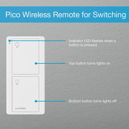 Lutron On/Off Switching Pico Remote for Caseta Smart Home Switch | PJ2-2B-GWH-L01 | White