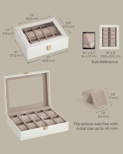 SONGMICS Watch Box, 6-Slot Watch Case, Watch Box Organizer, Black Synthetic Leather, Greenish Gray Lining UJWB06BK