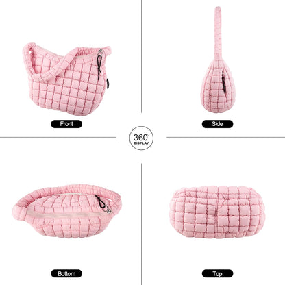 Quilted Puffer Tote Bag Large Crossbody Shoulder Bag with Zipper, Nylon Hobo Oversized Handbag