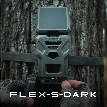 SPYPOINT Flex-S Dark Ultimate Pack Solar Outdoor Cellular Trail Camera - Integrated Solar Panel, No WiFi Needed, Night Vision Motion Activated, Dual-Sim LTE, 40MP Photos and 1080p w/Sound