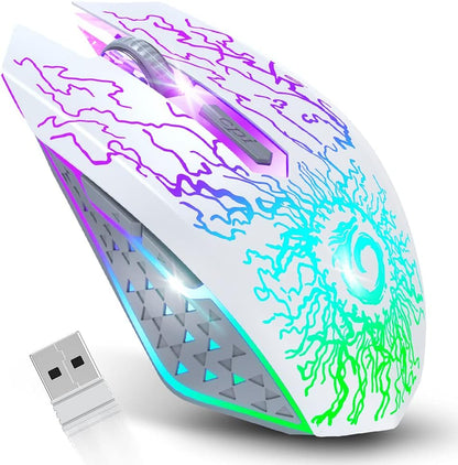 Wireless Rechargeable Gaming Mouse with Silent Click RGB Lighting 3-Level DPI 2.4G USB Receiver - PuriLite