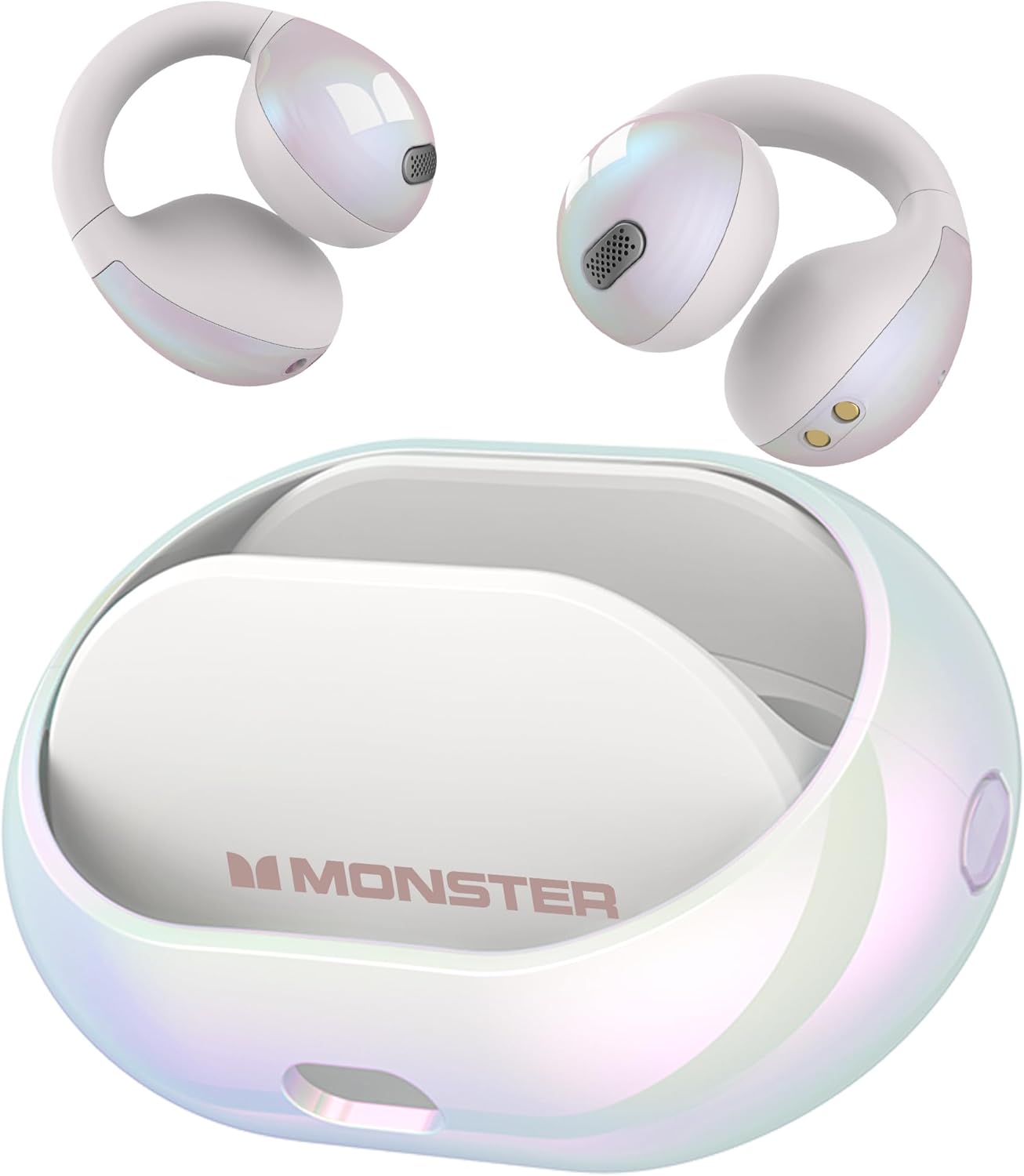 Monster Wireless Earbuds,Bluetooth 5.4 Clip-On Earbuds with HiFi Stereo,Open Ear Headphones with ENC Clear Call,21H Playtime,Fast Charge,Touch Control,IPX6 Waterproof Wireless Headphones for Sport