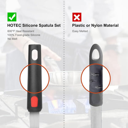 Hotec Silicone Spatula Turner for Nonstick Cookware, Flexible 600F Heat Resistant, Ideal for Flipping Eggs, Burgers, Pancakes, Crepes and More (3 Pack)