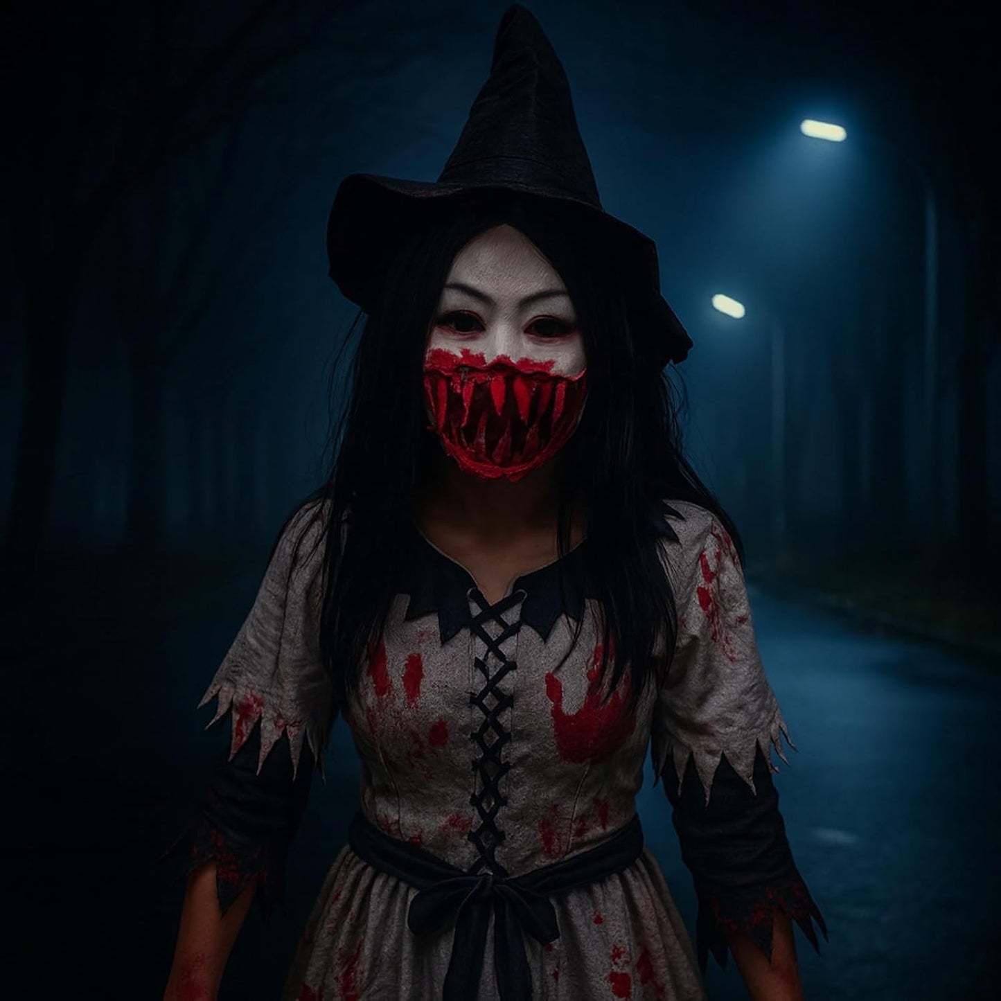 Bloodcurdling Zombie Woman Latex Mask – Realistic Gore Design with Long Black Hair, One Size for Adult Devotees